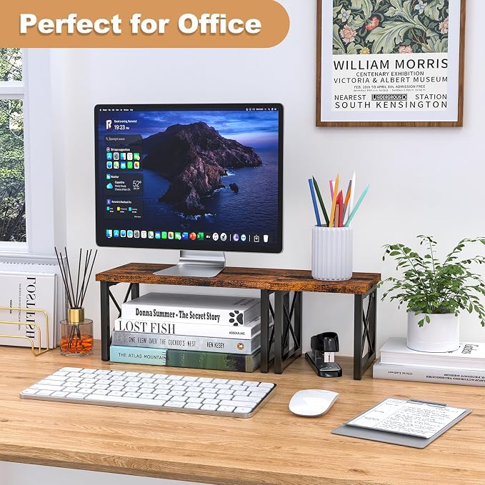 HavenlyYouth Desk Shelf, 2 Tier Wood Desktop Bookshelf, Adjustable Freestanding - Image 2