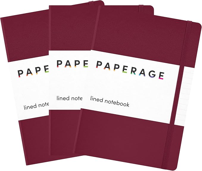 PAPERAGE Lined Journal Notebook, 3 Pack, 160 Pages, Medium 5.6 in x 8 in by PAPERAGE
