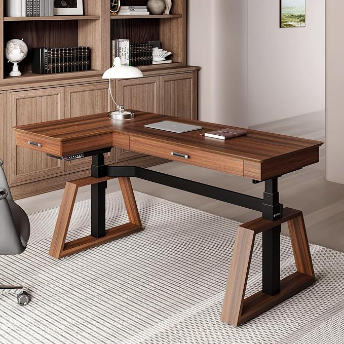 EUREKA ERGONOMIC L Shaped Desk 63", Solid Walnut Wood Top, Executive Standing - Image 7