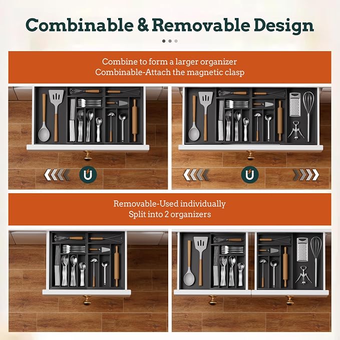 Silverware Organizer Large, Magnetic Connected Expandable 13 Slots Silverware - Image 5