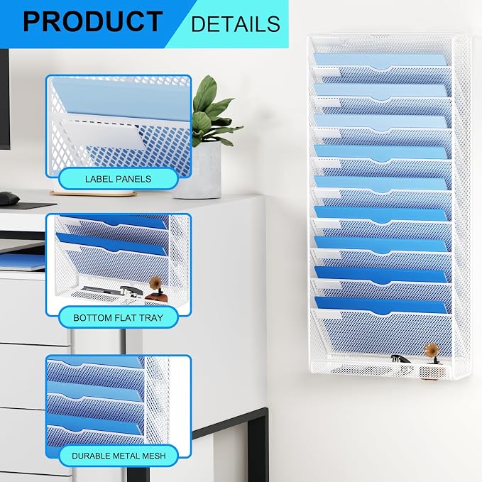 GDINDINFAN Hanging Wall File Organizer 10 Tier Wall Mounted File Holder - Image 4