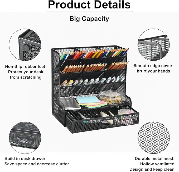 Marbrasse Mesh Pen Holder for Desk, Desk Organizers and Accessories for Office - Image 2