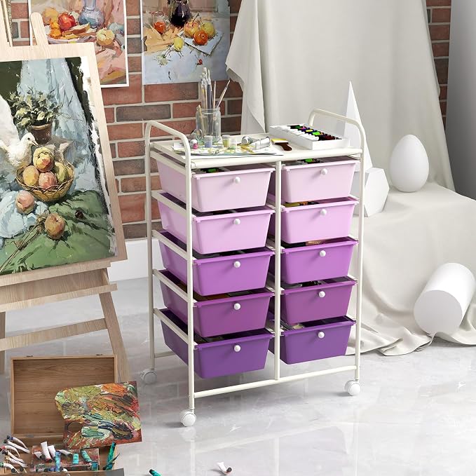 LDAILY 10 Drawer Rolling Cart, Storage Cart Organizer on Wheels, Drawer Cart - Image 8
