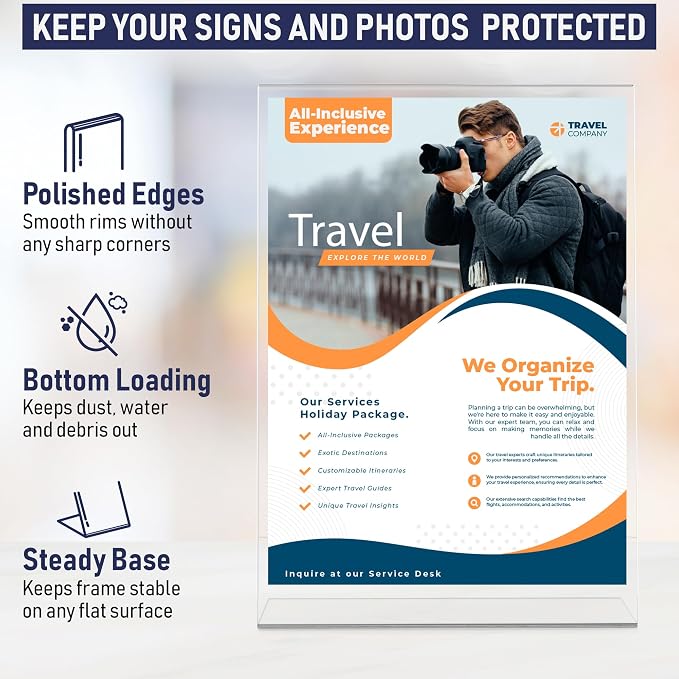 Slant Back Acrylic Sign Holder 8.5 x 11 Inches, Portrait Ad Frame and Flyer - Image 4