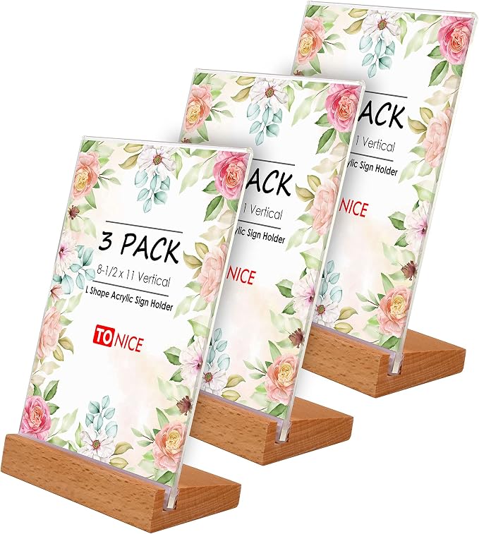 TONICE® 3 Pack 8.5x11 Acrylic Sign Holder L Shape Slant Back Design Clear by TONICE