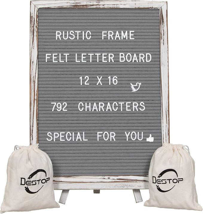 Felt Board With Rustic Vintage Frame and Stand 12x16 Inch, Numbers and Symbols by Destop