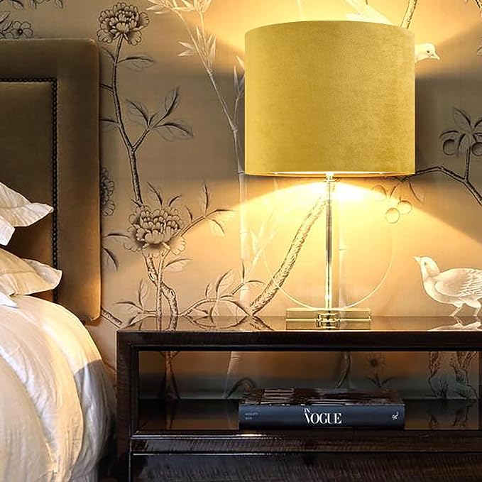 Yellow Velvet Drum Lamp Shade Medium Lampshade 13``Top×13``Bottom×10``High - Image 6