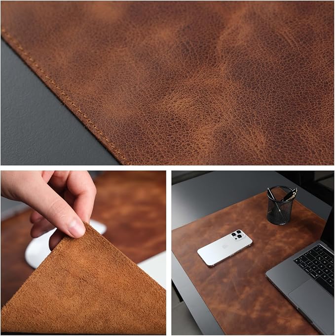 TORONATA Jersey Genuine Calfskin Leather Desk Pad, Office Desk Mat - Image 7