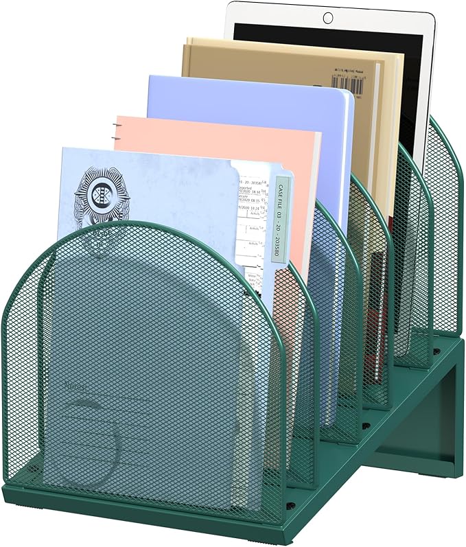OUTIOE 5-Section Desk File Organizer, Metal Mesh Folder Organizer by OUTIOE