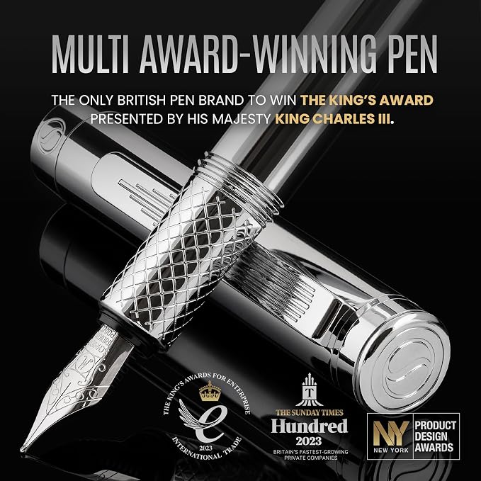 Scriveiner Silver Chrome Fountain Pen, Award Winning Luxury Pen, Heavy Pocket - Image 2