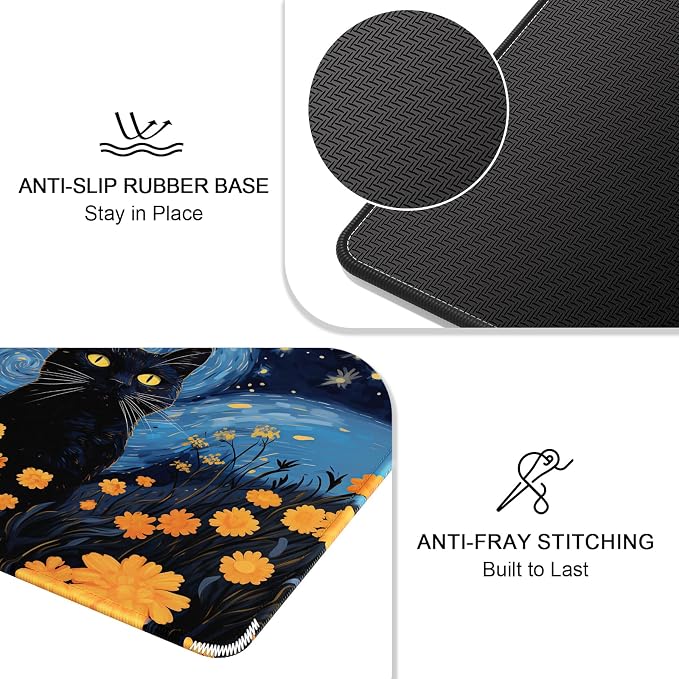 Auhoahsil Mouse Pad, 12 x 10 in Van Gogh Style Cat Theme Computer Mouse Pad - Image 5