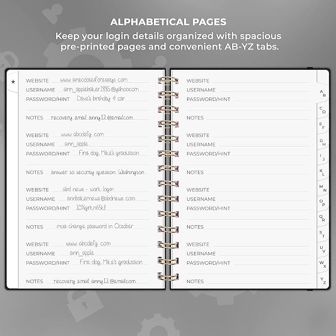 Clever Fox Password Book Spiral – Internet Address & Password Organizer - Image 3