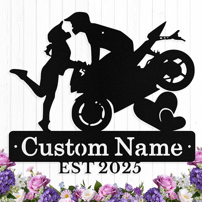 Custom Motorcycle Couple Metal Signs Personalized Biker Couple Name Sign Custom by HengMeiZiK