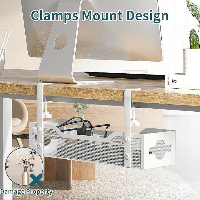 Under Desk Cable Management Tray No Drill, 13.38'' Metal Tray - Image 2