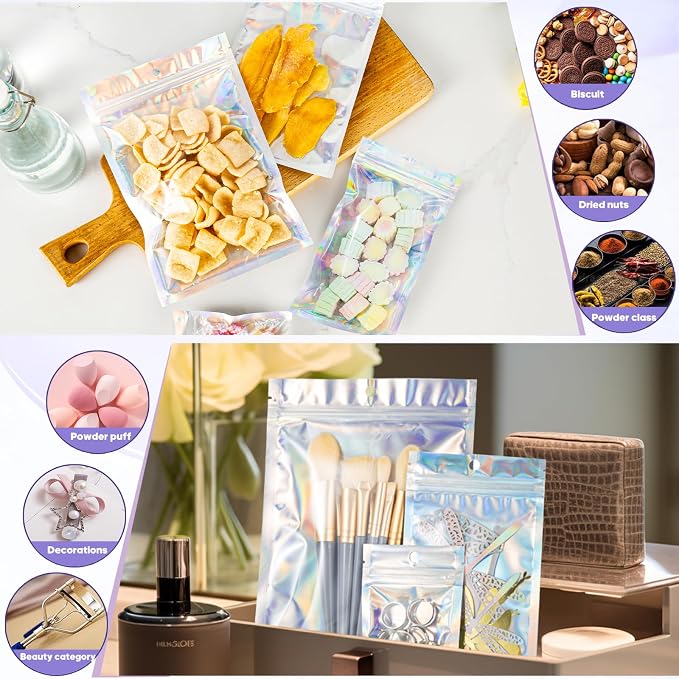 100pcs Holographic Bags, 5.5x7.8 inch Resealable Zipper bags - Image 2