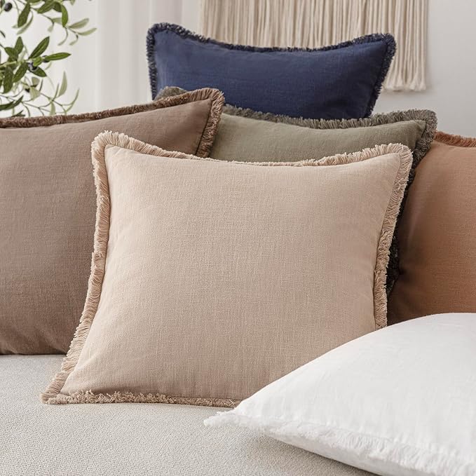 Foindtower Set of 2 Decorative Linen Fringe Lumbar Throw Pillow Covers Boho - Image 5