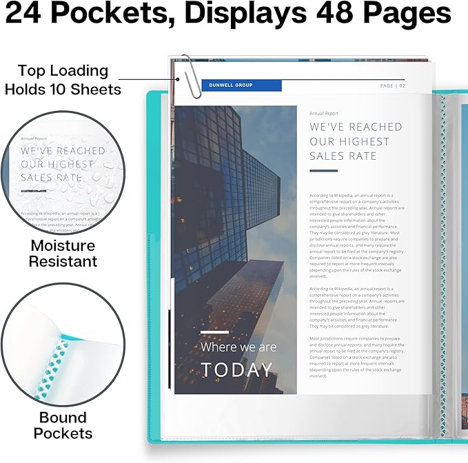 Dunwell Presentation Binder 24-Pocket, Displays 48 Pages, 8.5x11 Portfolio - Image 3