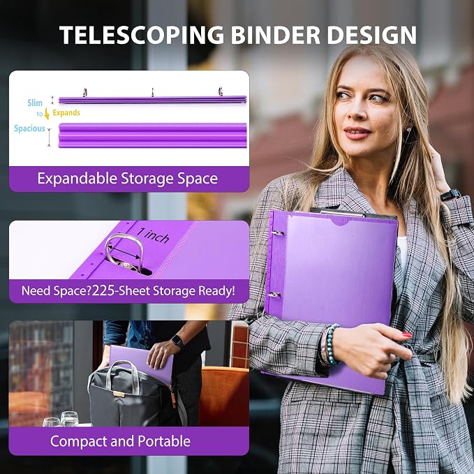 WOT I 1 Inch Telescoping 3 Ring Binder 12 Pack, Expandable Flexible Binder - Image 2