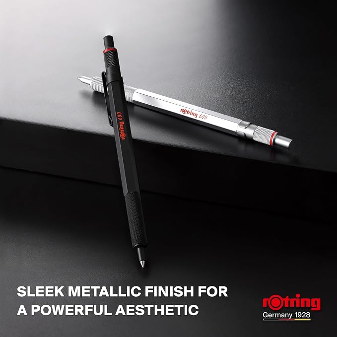 Rotring 600 Gel Pen | 0.55 mm | Black Ink | Silver Metal Body Pen | Non-Slip - Image 7