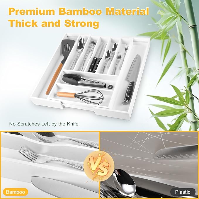 oridom Large Premium Bamboo Silverware Organizer - Image 4