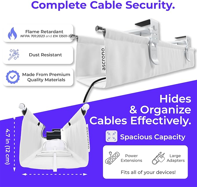 Ascrono Original No Drill Under Desk Cable Management Tray 40.6" - Image 6