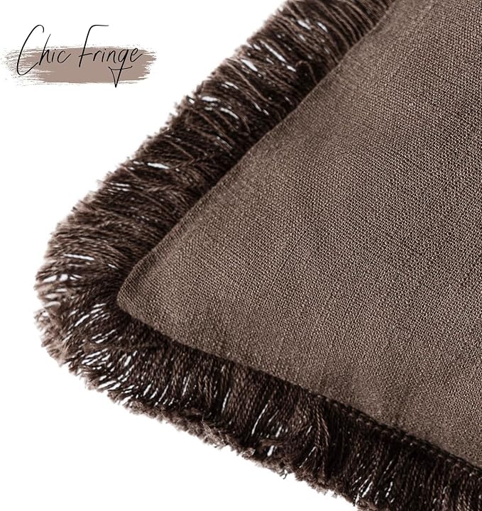 Foindtower Set of 2 Decorative Linen Fringe Throw Pillow Covers Cozy Boho - Image 3