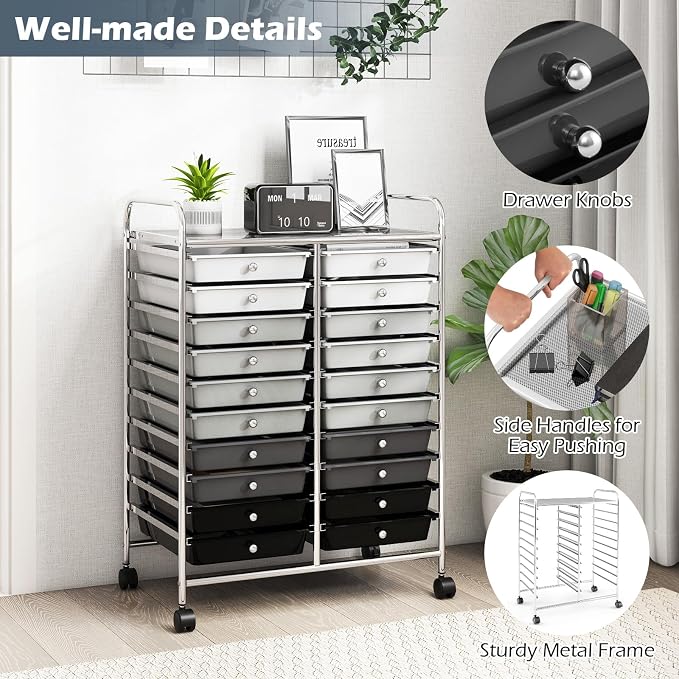Happygrill 20-Drawer Organizer Cart Tools, Mobile Utility Storage Cart - Image 4
