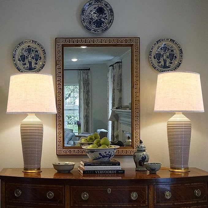 GO&SO Set of 2 Beige Drum Lamp Shades -11" Top x 13" Bottom x 10" High -Oatmeal - Image 6