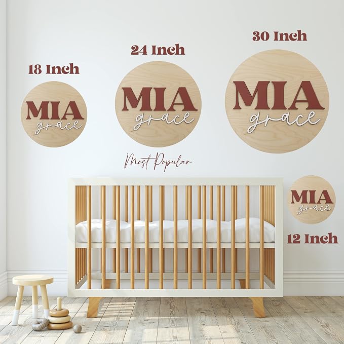 Custom Round Nursery Name Sign, Personalized Wooden Wall Plaque, Baby Shower - Image 7