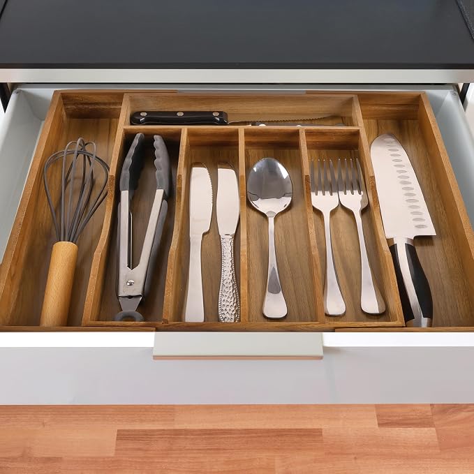 oridom Expandable Acacia Kitchen Drawer Organizer - Image 5