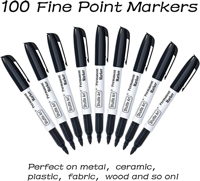 Shuttle Art 100 Pack Black Permanent Markers, Fine Point Permanent Marker Pens - Image 2