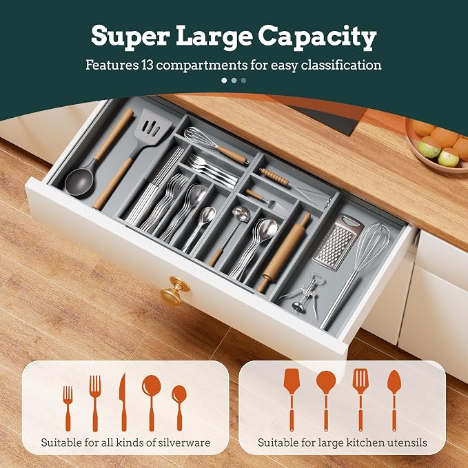 Silverware Organizer Large, Magnetic Connected Expandable 13 Slots Silverware - Image 2