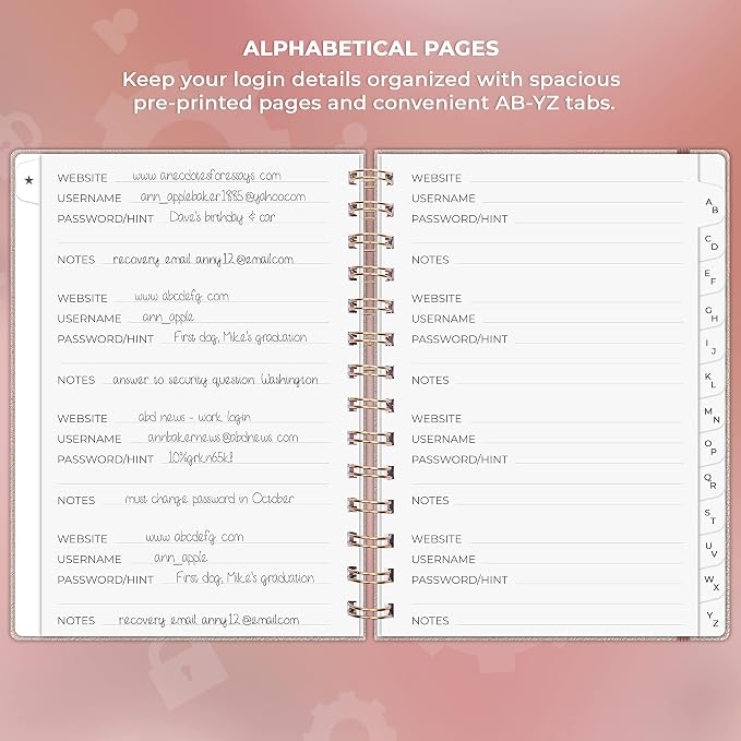 Clever Fox Password Book Spiral – Internet Address & Password Organizer - Image 3
