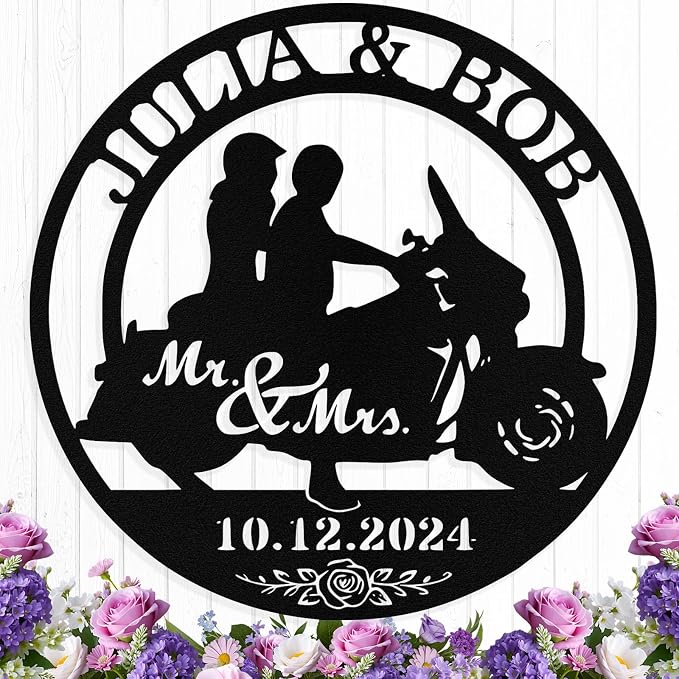 Custom Motorcycle Couple Metal Signs Personalized Couple Name Sign Motorbikes by HengMeiZiK