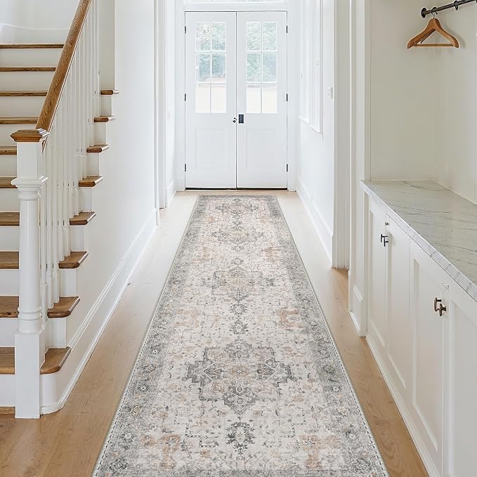 GENIMO Runner Rug 2'6''x10, Non Slip Vintage Hallway Runner Rugs, Low Pile - Image 2