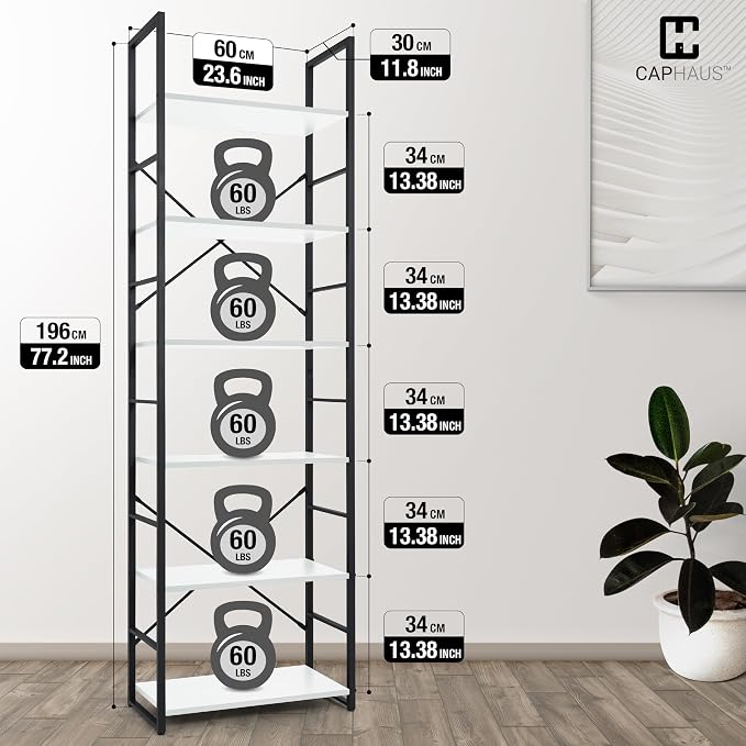 CAPHAUS 6 Tier Bookshelf, 24 Inch Width Free Standing Shelf, Bookcase Shelf - Image 3