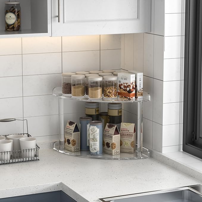 Sezanrpt 2 Tier Acrylic Corner Shelf Organizer Storage 9.5x9.5x8 Inch, - Image 6
