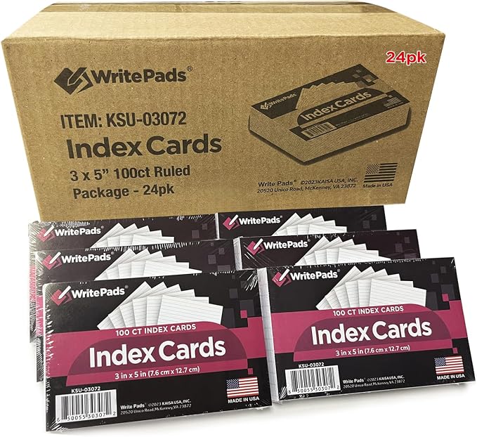 KAISA Lined Index Card 3"x5" Index Cards Flashcards, Blank on Back Index Cards by KAISA