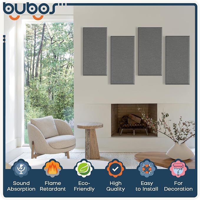 BUBOS 4 PCS Acoustic Panels, 23.6''x11.8'' Fabric Soundproof Wall Panels - Image 3