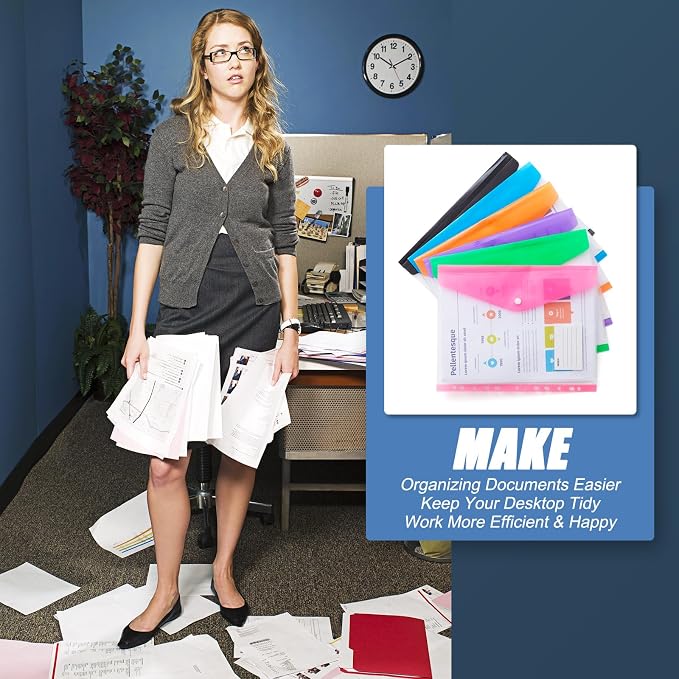 Binder Pocket Organizer Folders, 12 Pack Expandable Files Bag Plastic Envelopes - Image 6