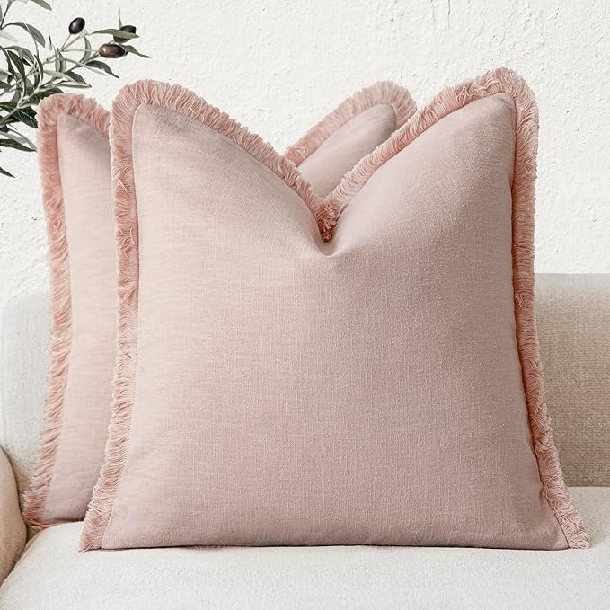 Foindtower Set of 2 Decorative Linen Fringe Throw Pillow Covers Boho Farmhouse by Foindtower