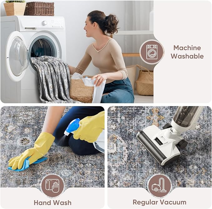 Rugcomf Bedroom Rug 3x5 Rug Washable Area Rug Non Slip Low Pile Small Carpet - Image 4