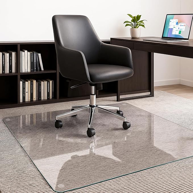 JAMBALAY 55″×46″ Tempered Glass Chair Mat, Heavy Duty Glass Office Floor Mat by JAMBALAY