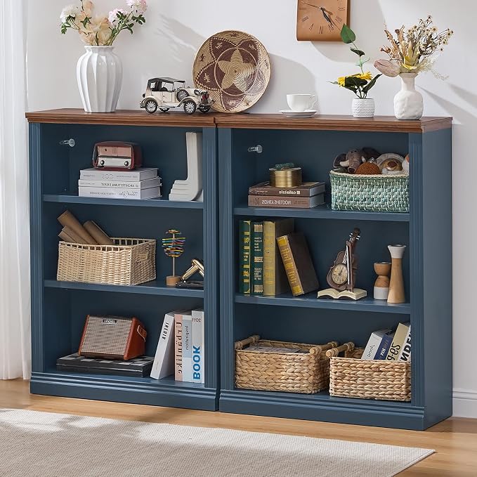 RWYHG 43" Blue Tall Bookshelf Set of 4, 3-Tier Thick Wooden Book Shelf - Image 7