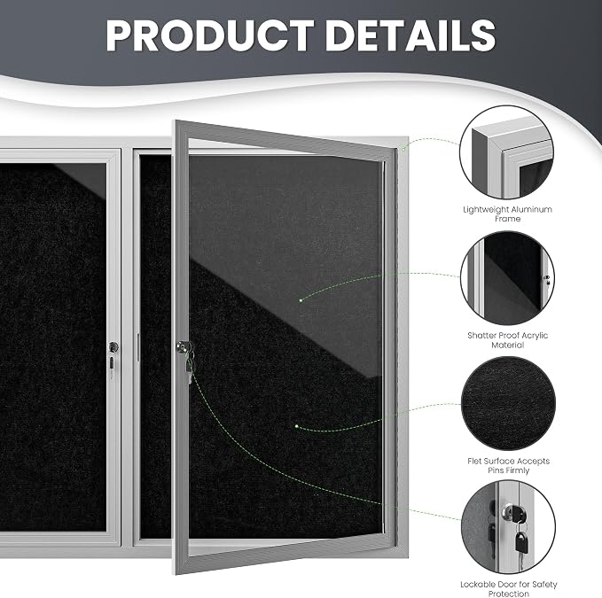 72"x36" Lockable Enclosed Bulletin Board, Outdoor Flet Weather-Resistant - Image 5
