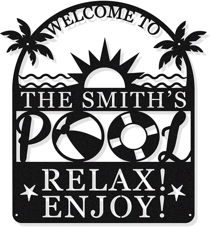 Personalized Pool Sign, Pool Gift, Custom Pool Decor, Custom Metal Pool Sign by HYTSIGN