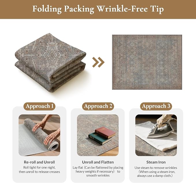 GENIMO 9x12 Area Rugs for Living Room, Machine Washable Non Slip Vintage Rugs - Image 9