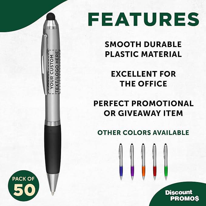 DISCOUNT PROMOS Custom Stylus Ballpoint Pens Set of 50, Personalized Bulk Pack - Image 2