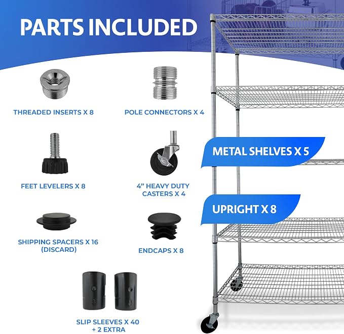 CRESCENT 48" W Storage Shelves 4000LBS Metal Shelving 5 Tier Wire Shelving Unit - Image 7