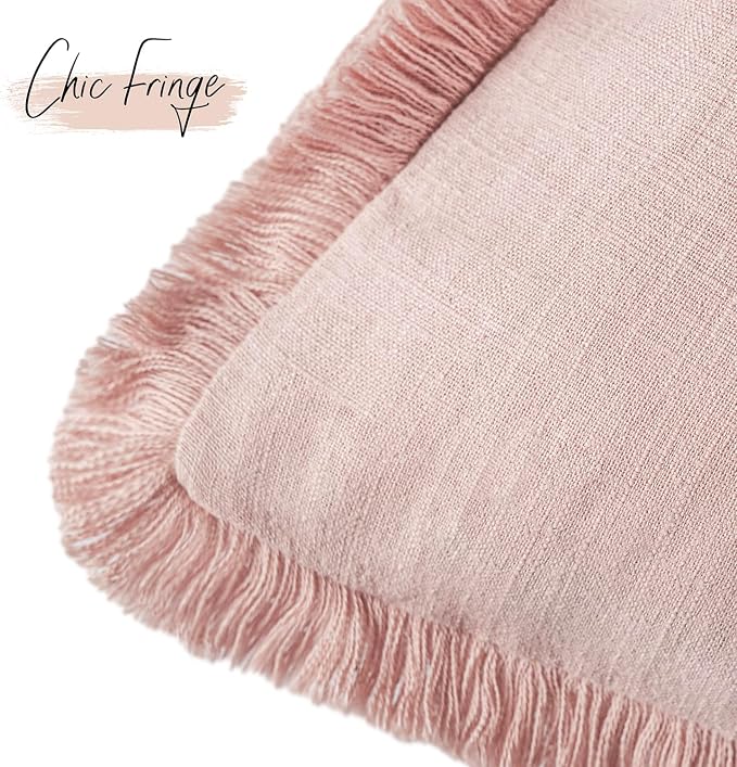 Foindtower Set of 2 Decorative Linen Fringe Lumbar Throw Pillow Covers Boho - Image 3
